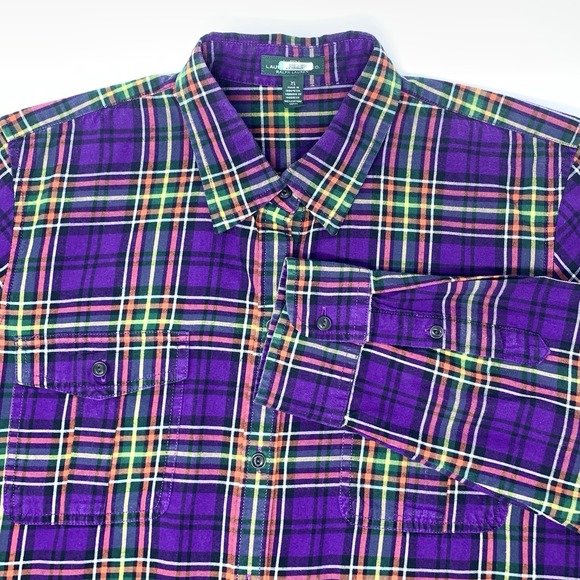 Lauren Ralph Lauren Tops - Lauren‎ Ralph Lauren Purple Plaid Long Sleeve Button Up Women's Shirt Size XL
